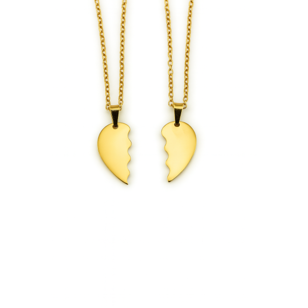 Collier 2 moitiés de cœur doré personnalisable – Bijou couple gravé
