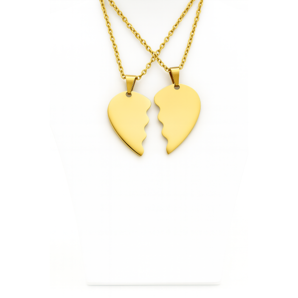 Collier 2 moitiés de cœur doré personnalisable – Bijou couple gravé