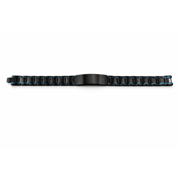 Gourmette noire et bleue personnalisable en acier inoxydable – Bracelet homme gravé