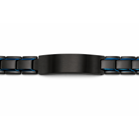 Gourmette noire et bleue personnalisable en acier inoxydable – Bracelet homme gravé