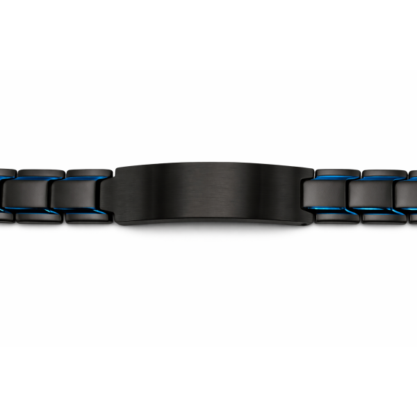 Gourmette noire et bleue personnalisable en acier inoxydable – Bracelet homme gravé