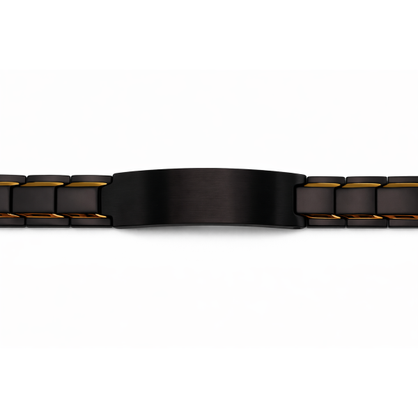 Gourmette noire et bleue personnalisable en acier inoxydable – Bracelet homme gravé