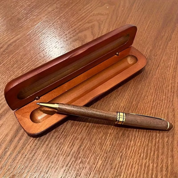 Stylo à bille en bois couleur noyer avec coffret personnalisable – Cadeau élégant gravé