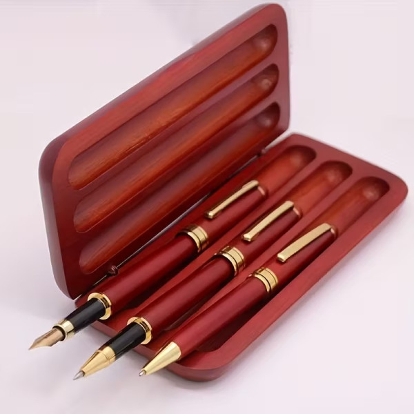 Coffret trio de stylos en bois de rose personnalisable – Cadeau élégant