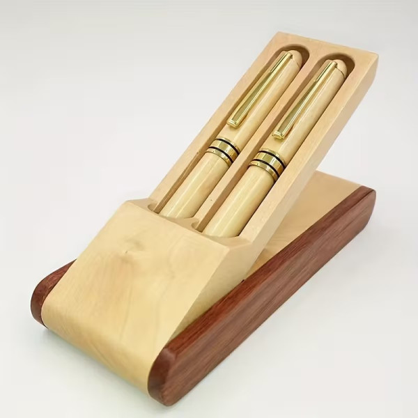 Coffret duo de stylos de bureau en bois personnalisable avec support