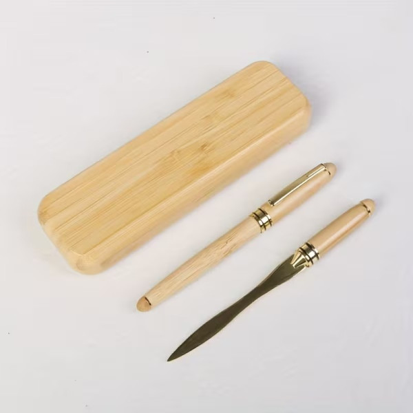 Coffret stylos et ouvre-lettre en bois personnalisable – Cadeau élégant gravé