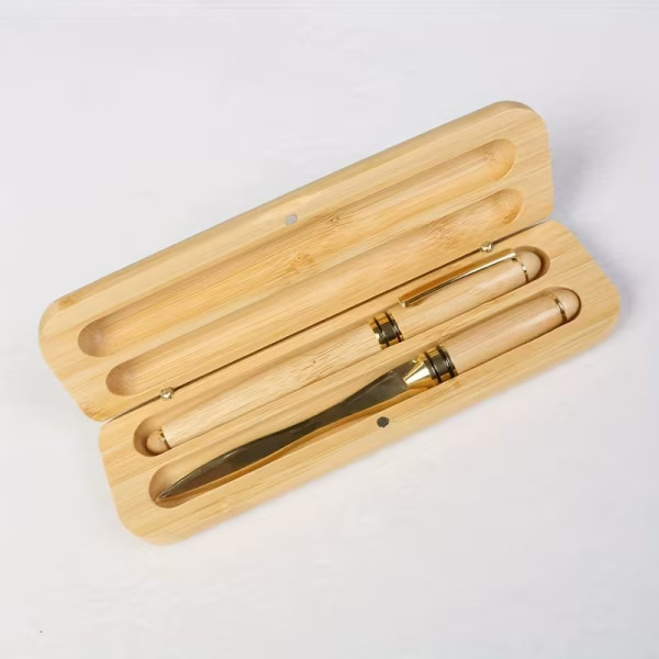 Coffret stylos et ouvre-lettre en bois personnalisable – Cadeau élégant gravé