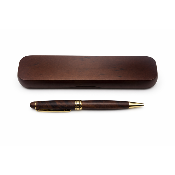 Stylo à bille en bois couleur noyer avec coffret personnalisable – Cadeau élégant gravé