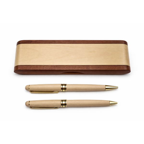 Coffret duo de stylos de bureau en bois personnalisable avec support