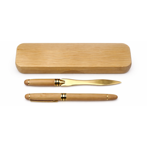 Coffret stylos et ouvre-lettre en bois personnalisable – Cadeau élégant gravé