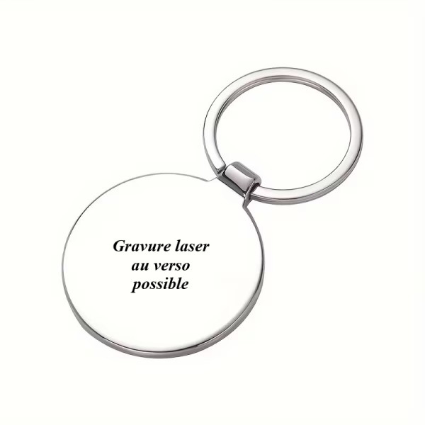 Porte-clés métallique rond personnalisable – Photo couleur et gravure laser