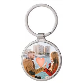 Porte-clés métallique rond personnalisable – Photo couleur et gravure laser