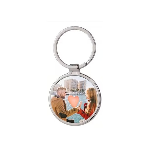 Porte-clés métallique rond personnalisable – Photo couleur et gravure laser