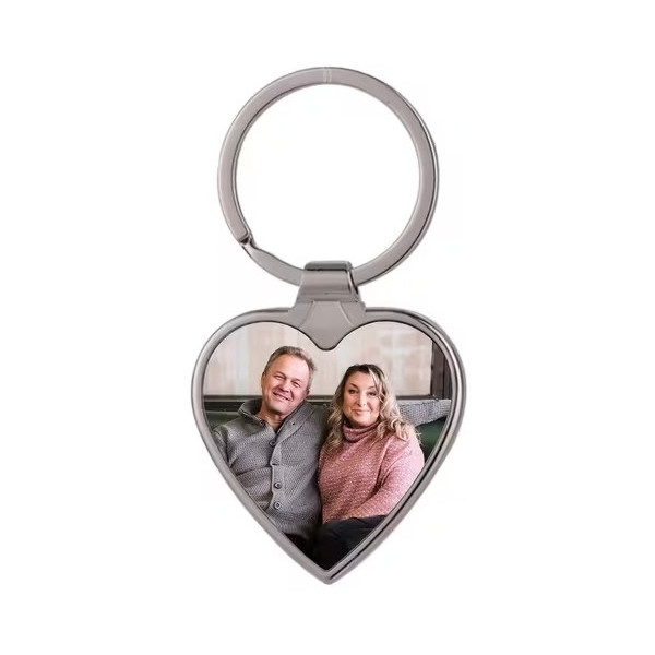 Porte-clés métallique cœur personnalisable – Photo couleur et gravure laser