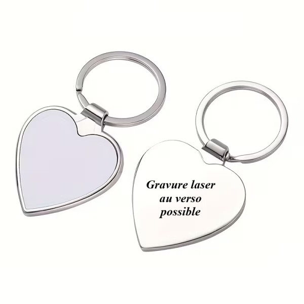 Porte-clés métallique cœur personnalisable – Photo couleur et gravure laser