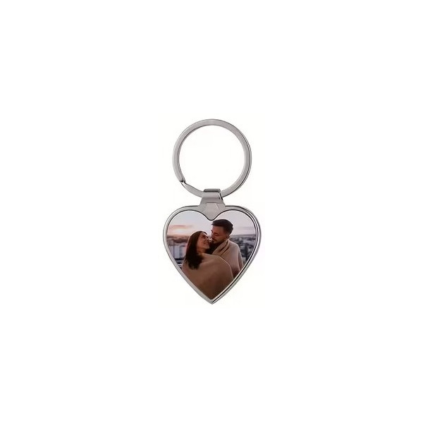 Porte-clés métallique cœur personnalisable – Photo couleur et gravure laser