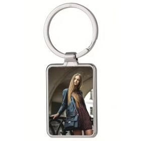Porte-clés métallique rectangulaire personnalisable – Photo couleur et gravure laser