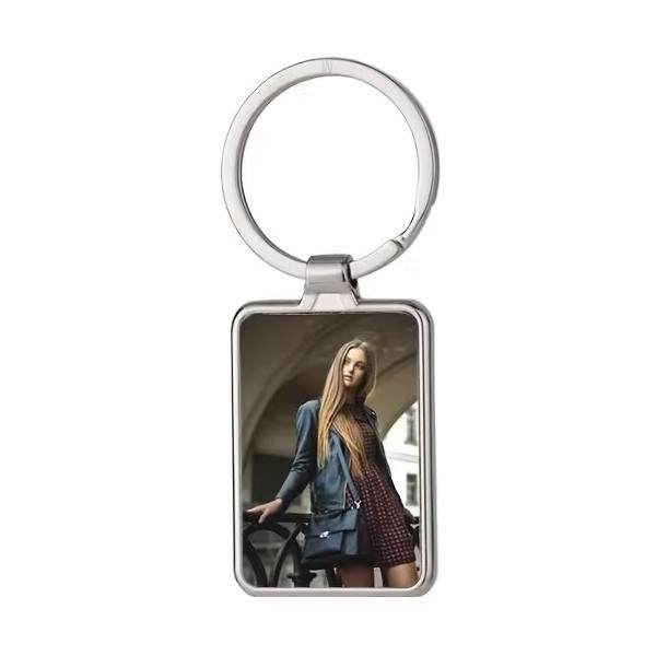 Porte-clés métallique rectangulaire personnalisable – Photo couleur et gravure laser