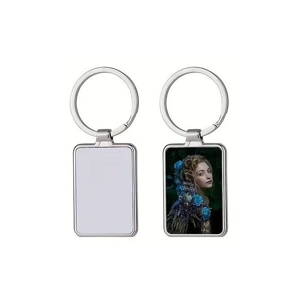 Porte-clés métallique rectangulaire personnalisable – Photo couleur et gravure laser