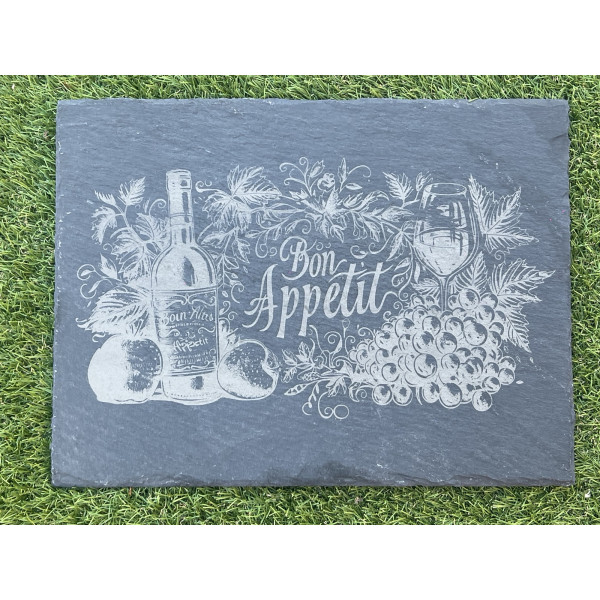 Planche à découper ardoise 24 x 32 cm Bon appétit - Plateau rectangulaire élégant