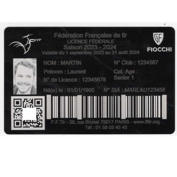 Gravure Laser Licence Tir Sportif FFTir - Carte Aluminium Personnalisé
