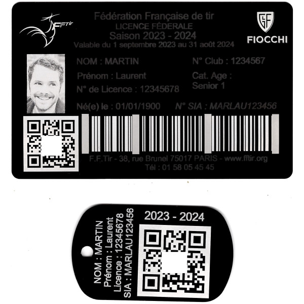 Gravure Laser Licence Tir Sportif FFTir + Porte-clé TAG Militaire Noir