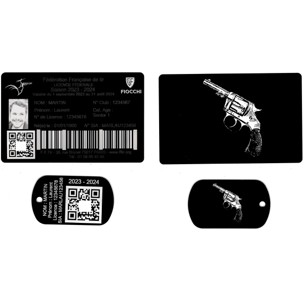 Gravure Laser Licence Tir Sportif FFTir + Porte clé TAG Militaire Noir