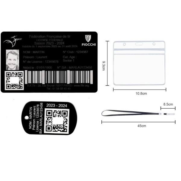 Gravure Laser Licence Tir Sportif FFTir + Porte-clé TAG Militaire Noir
