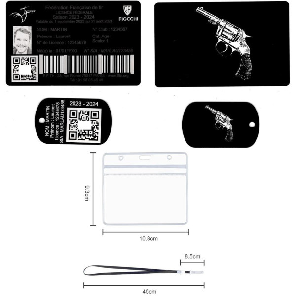 Gravure Laser Licence Tir Sportif FFTir + Porte clé TAG Militaire Noir