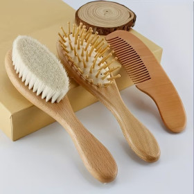Lot 3 pièces peigne brosse bois mère bébé | Soin naturel