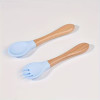 Ustensiles bébé silicone bleu aqua et bois | Lot de 2