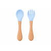 Ustensiles bébé silicone bleu aqua et bois | Lot de 2