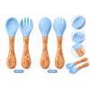 Ustensiles bébé silicone bleu aqua et bois | Lot de 2