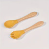 Ustensiles bébé silicone  jaune Mangue et bois | Lot de 2