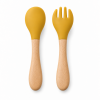 Ustensiles bébé silicone  jaune Mangue et bois | Lot de 2