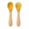 Ustensiles bébé silicone  jaune Mangue et bois | Lot de 2