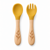 Ustensiles bébé silicone  jaune Mangue et bois | Lot de 2