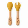 Ustensiles bébé silicone  jaune Mangue et bois | Lot de 2