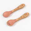 Ustensiles bébé silicone Orange Rose et bois | Lot de 2