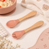 Ustensiles bébé silicone Orange Rose et bois | Lot de 2