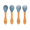 Ustensiles bébé silicone gris-bleu et bois | Lot de 2