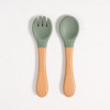 Ustensiles bébé silicone Olive verte et bois | Lot de 2