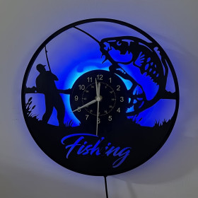 Horloge murale LED pêcheur silencieuse en vinyle | Cadeau pêche