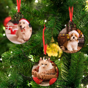 Pendentif boule de Noël personnalisable par sublimation | Ruban rouge