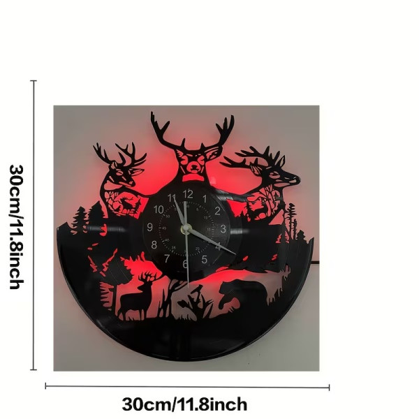 Horloge murale LED cerf et forêt en vinyle 30 cm | 7 couleurs