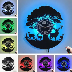 Horloge murale LED vinyle renne & art animalier | 7 couleurs