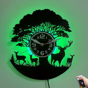 Horloge murale LED vinyle renne & art animalier | 7 couleurs
