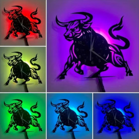 Horloge murale LED taureau en vinyle | Décoration lumineuse