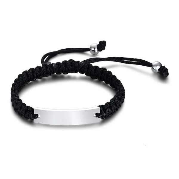 Bracelet à corde noire et argent personnalisable - Élégant et Unique.